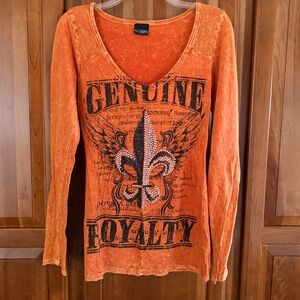 Daytrip long sleeve, fleur de lis sequin, bling Y2K top S